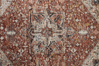 8 x 10 Red Ivory & Black Distressed Rug With Fringe