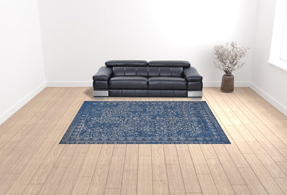 9 x 12 Blue & Silver Wool Floral Tufted Handmade Distressed Rug