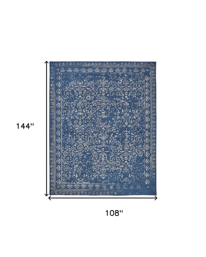 9 x 12 Blue & Silver Wool Floral Tufted Handmade Distressed Rug