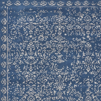 9 x 12 Blue & Silver Wool Floral Tufted Handmade Distressed Rug