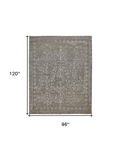 8 x 10 Gray Taupe & Silver Wool Floral Tufted Handmade Distressed Rug