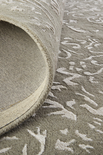 8 x 10 Gray Taupe & Silver Wool Floral Tufted Handmade Distressed Rug