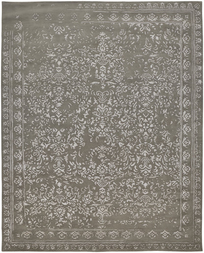 9 x 12 Gray Taupe & Silver Wool Floral Tufted Handmade Distressed Rug