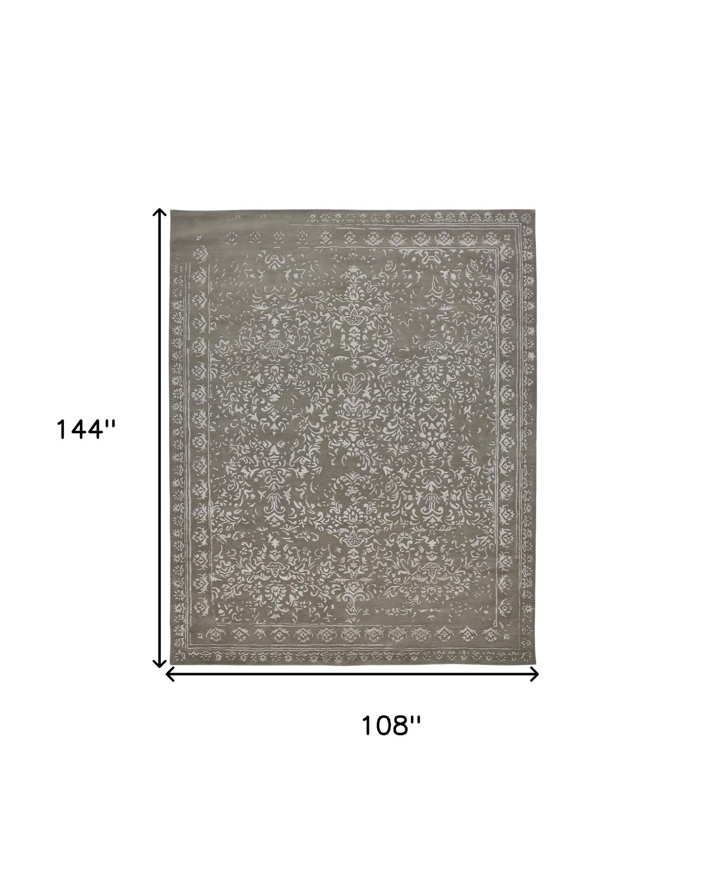 9 x 12 Gray Taupe & Silver Wool Floral Tufted Handmade Distressed Rug