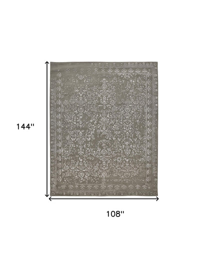 9 x 12 Gray Taupe & Silver Wool Floral Tufted Handmade Distressed Rug