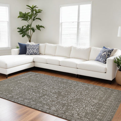 9 x 12 Gray Taupe & Silver Wool Floral Tufted Handmade Distressed Rug