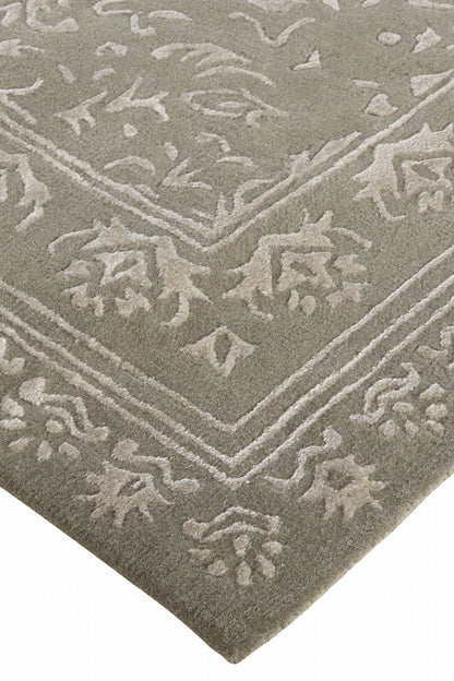9 x 12 Gray Taupe & Silver Wool Floral Tufted Handmade Distressed Rug
