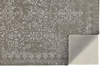 9 x 12 Gray Taupe & Silver Wool Floral Tufted Handmade Distressed Rug