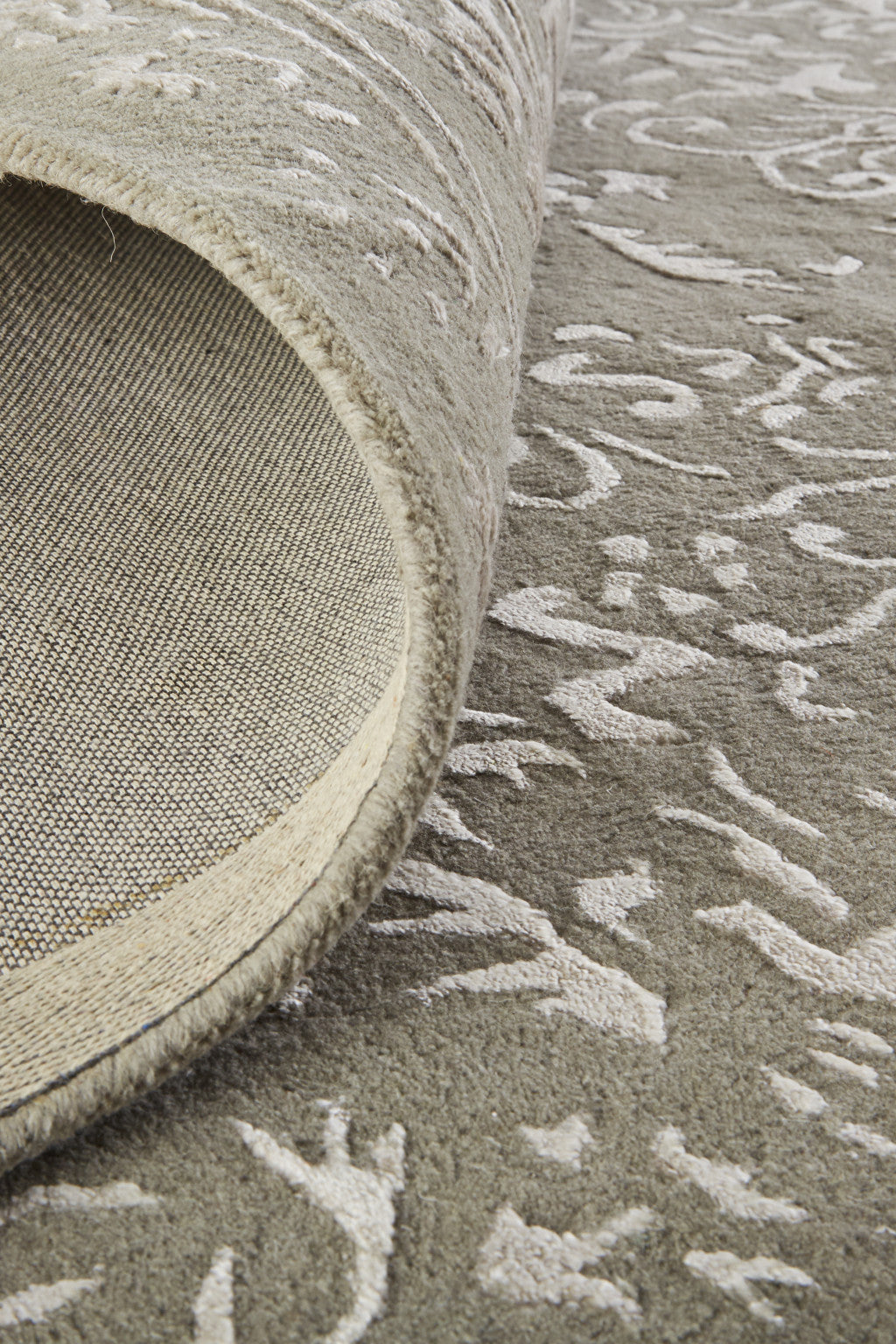 9 x 12 Gray Taupe & Silver Wool Floral Tufted Handmade Distressed Rug