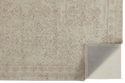 8 x 10 Ivory Tan & Pink Wool Floral Tufted Handmade Distressed Rug