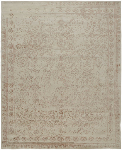9 x 12 Ivory Tan & Pink Wool Floral Tufted Handmade Distressed Rug