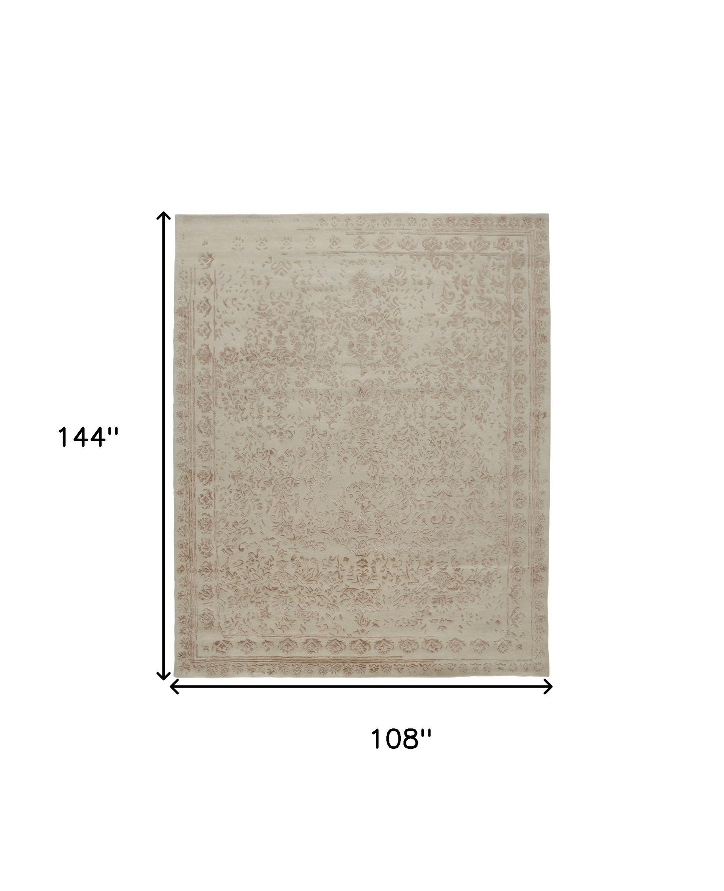 9 x 12 Ivory Tan & Pink Wool Floral Tufted Handmade Distressed Rug