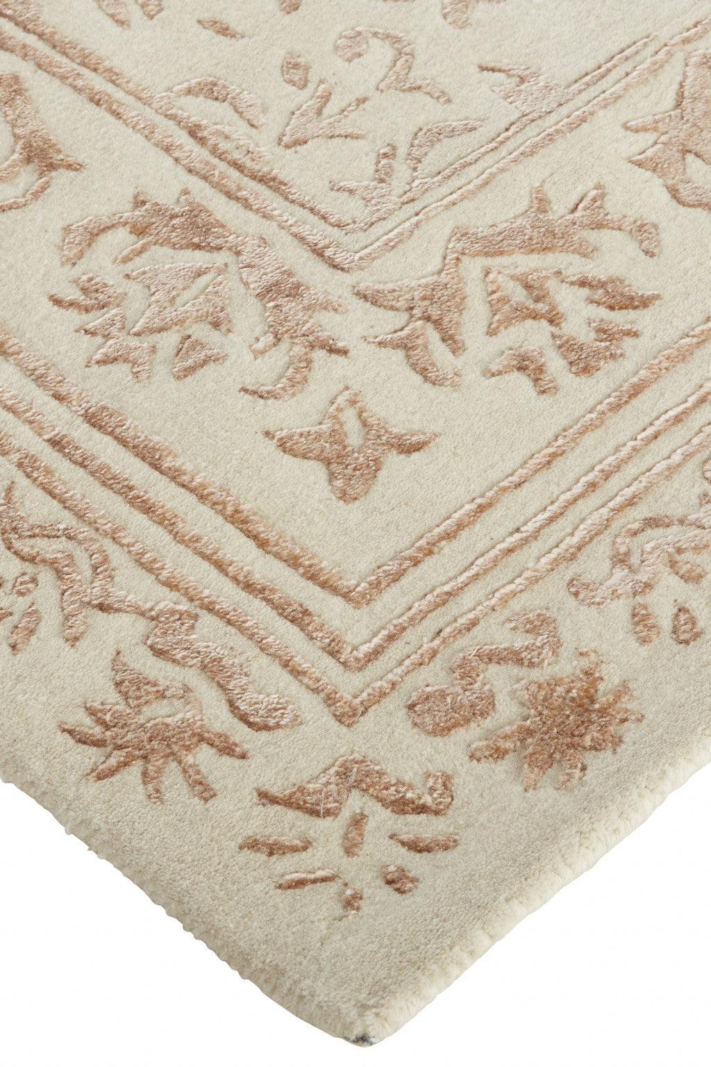9 x 12 Ivory Tan & Pink Wool Floral Tufted Handmade Distressed Rug