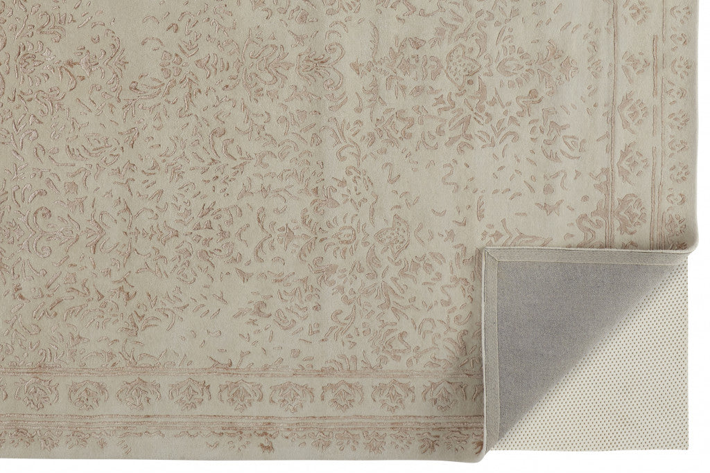 9 x 12 Ivory Tan & Pink Wool Floral Tufted Handmade Distressed Rug