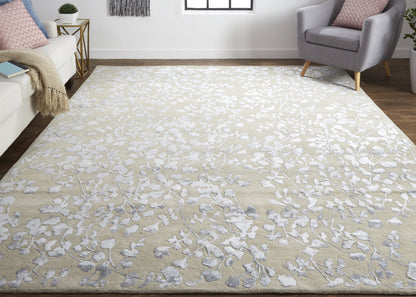 8 x 10 Tan Silver & Gray Wool Floral Tufted Handmade Rug
