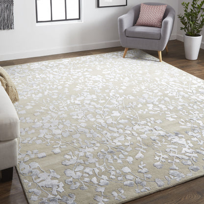 8 x 10 Tan Silver & Gray Wool Floral Tufted Handmade Rug