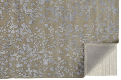 8 x 10 Tan Silver & Gray Wool Floral Tufted Handmade Rug