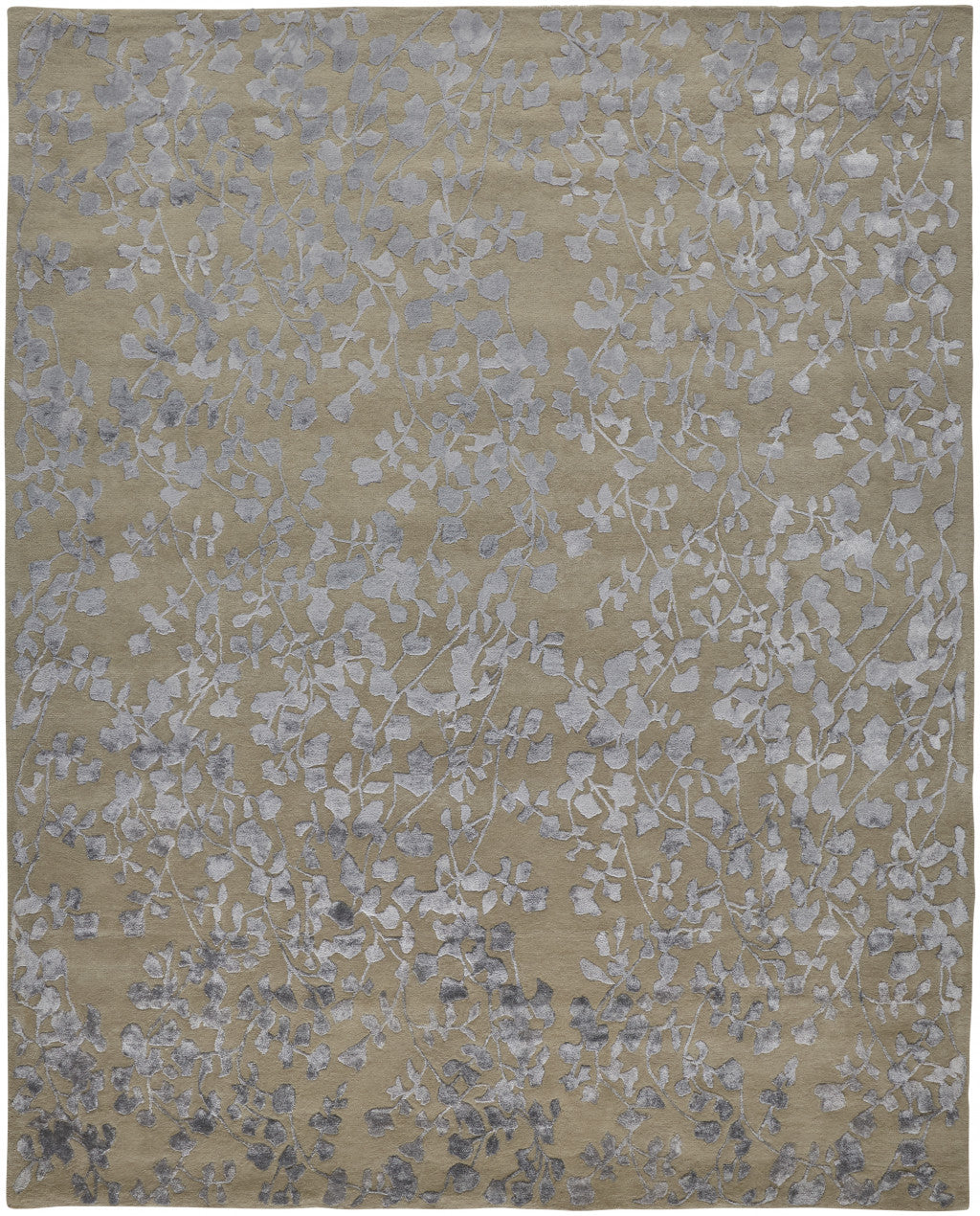 9 x 12 Tan Silver & Gray Wool Floral Tufted Handmade Rug
