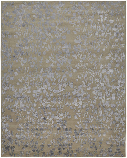 9 x 12 Tan Silver & Gray Wool Floral Tufted Handmade Rug