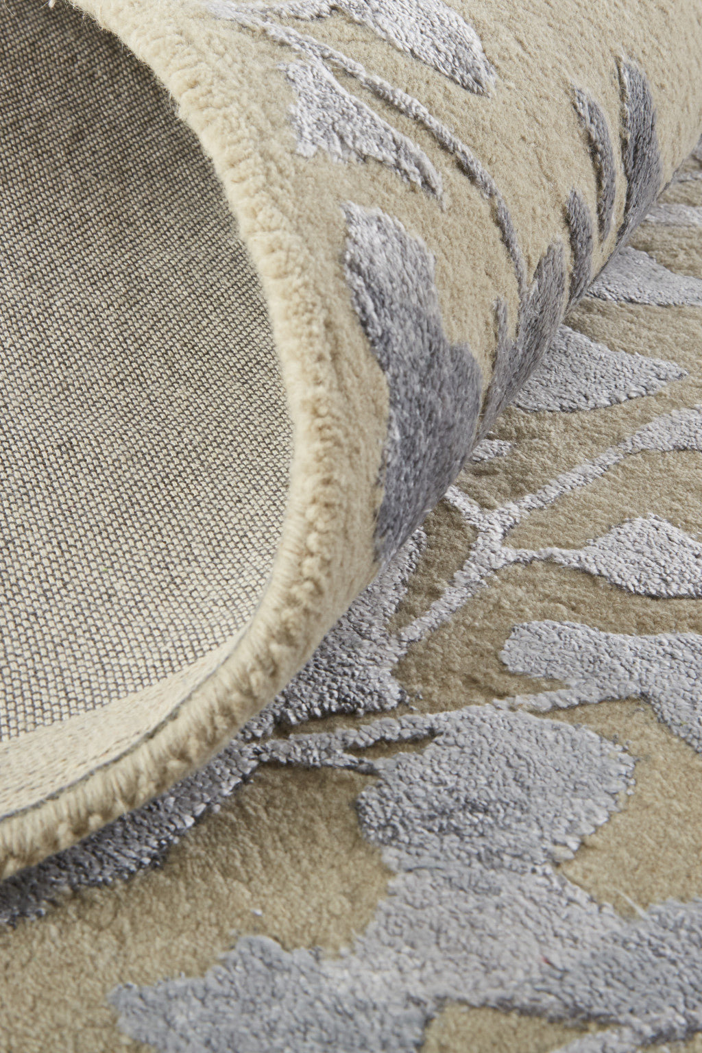 9 x 12 Tan Silver & Gray Wool Floral Tufted Handmade Rug