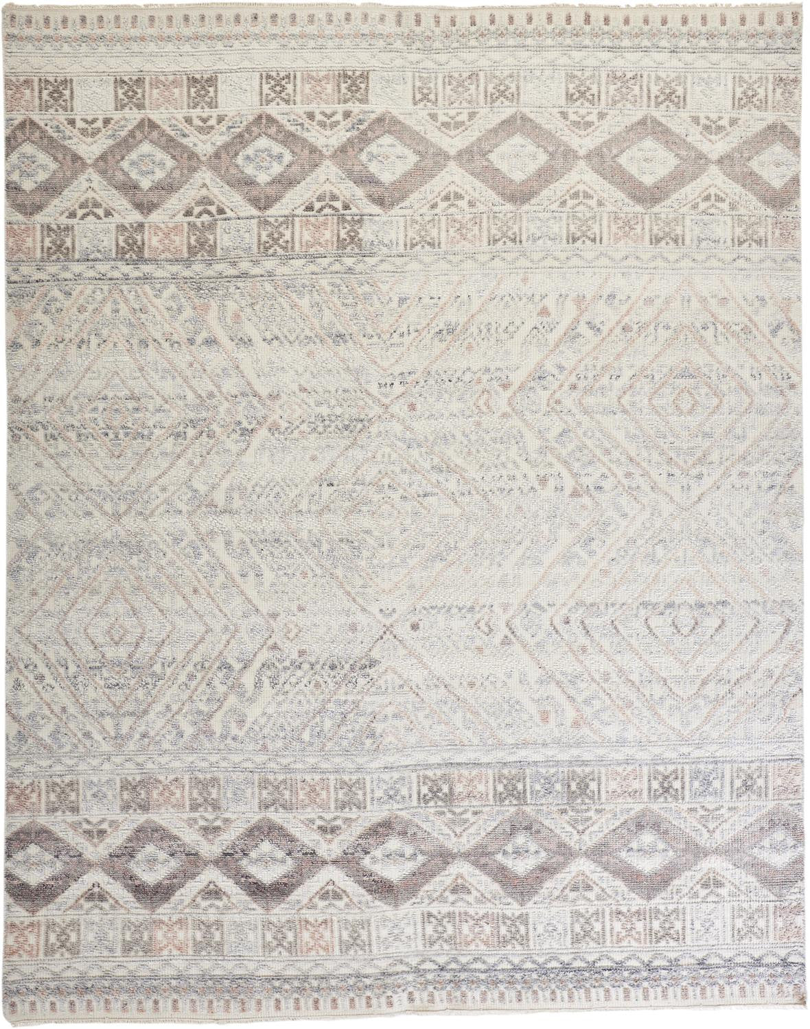 8 x 10 Gray Ivory & Pink Geometric Hand Knotted Rug