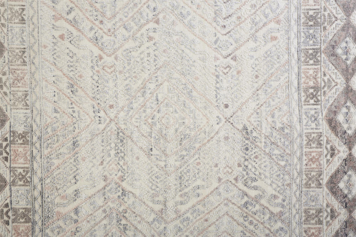 8 x 10 Gray Ivory & Pink Geometric Hand Knotted Rug