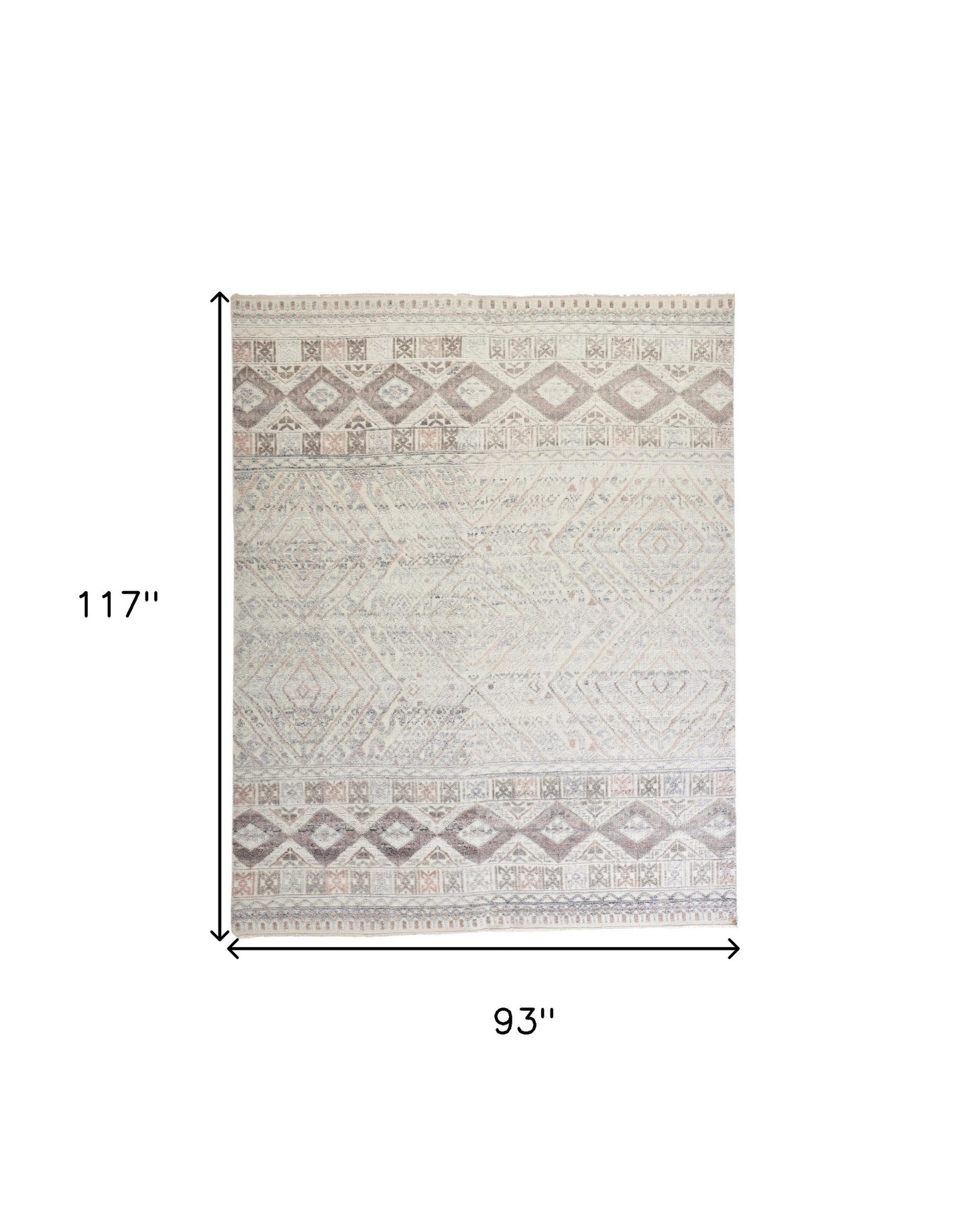 8 x 10 Gray Ivory & Pink Geometric Hand Knotted Rug