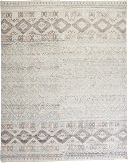 9 x 12 Gray Ivory & Pink Geometric Hand Knotted Rug