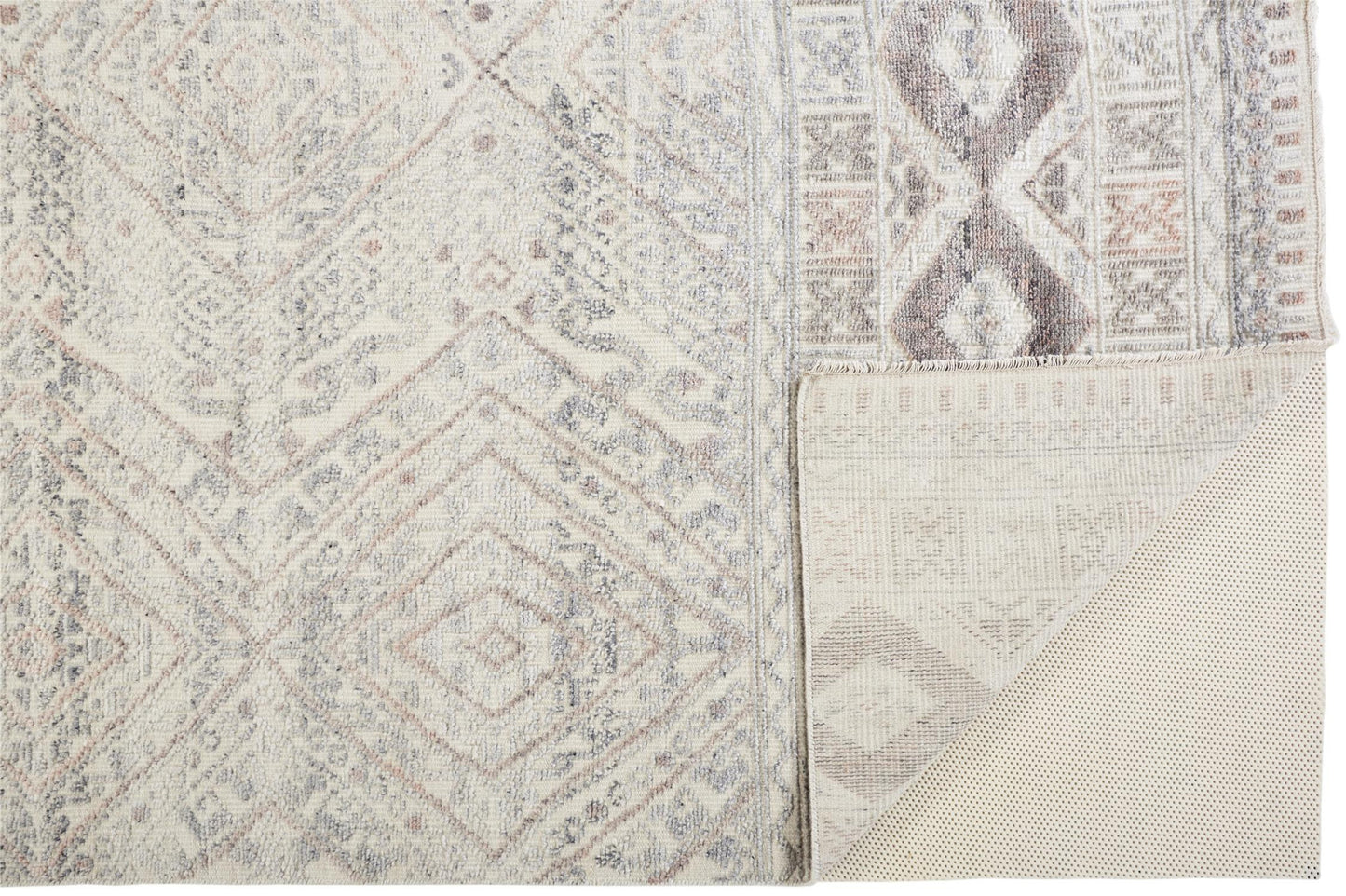9 x 12 Gray Ivory & Pink Geometric Hand Knotted Rug