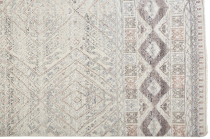 9 x 12 Gray Ivory & Pink Geometric Hand Knotted Rug