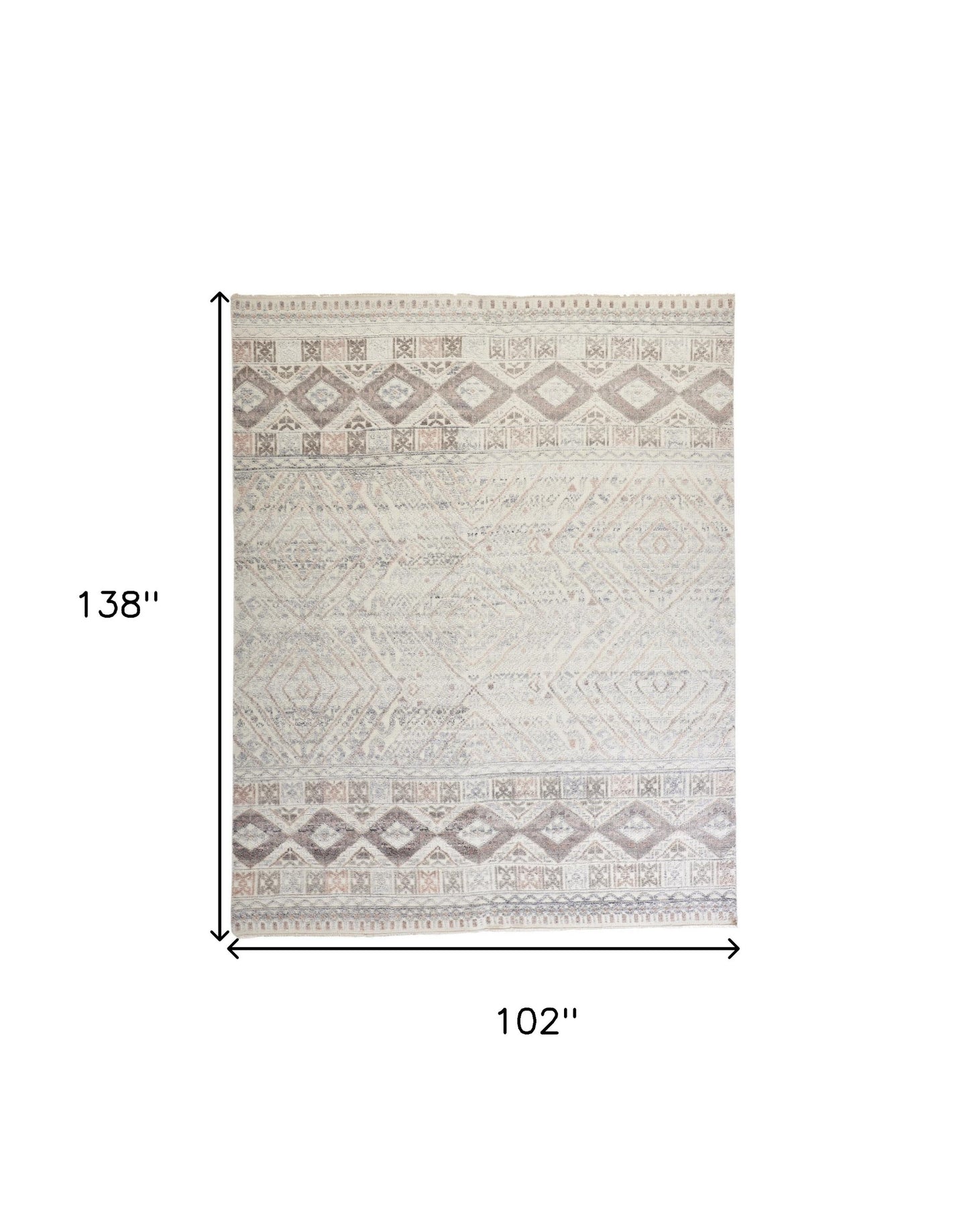 9 x 12 Gray Ivory & Pink Geometric Hand Knotted Rug