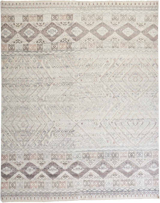 12 x 15 Gray Ivory & Pink Geometric Hand Knotted Rug