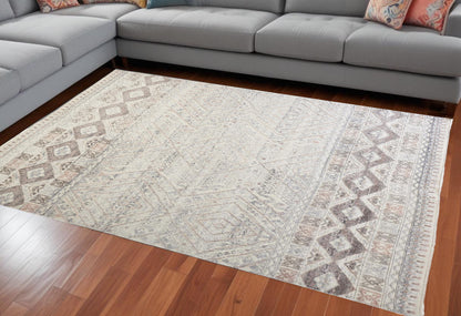 12 x 15 Gray Ivory & Pink Geometric Hand Knotted Rug