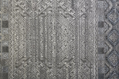 8 x 10 Gray Ivory & Blue Geometric Hand Knotted Rug