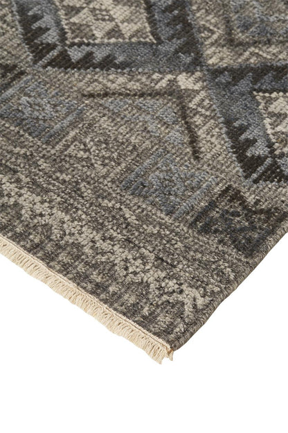 12 x 15 Gray Ivory & Blue Geometric Hand Knotted Rug