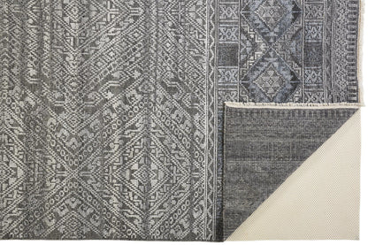 12 x 15 Gray Ivory & Blue Geometric Hand Knotted Rug