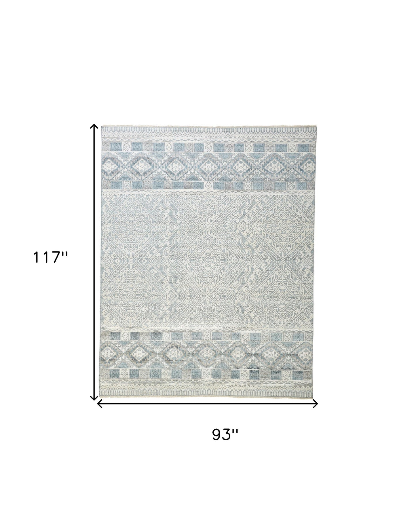 8 x 10 Ivory Blue & Gray Geometric Hand Knotted Rug