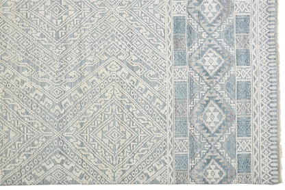 9 x 12 Ivory Blue & Gray Geometric Hand Knotted Rug