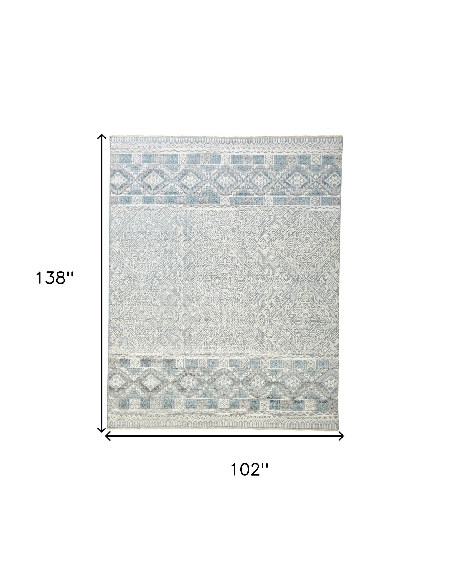 9 x 12 Ivory Blue & Gray Geometric Hand Knotted Rug