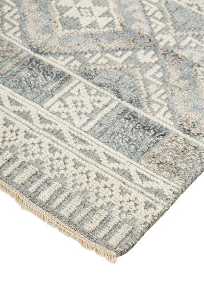 12 x 15 Ivory Blue & Gray Geometric Hand Knotted Rug