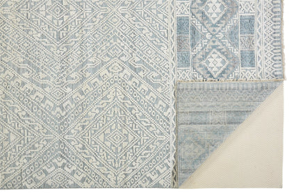 12 x 15 Ivory Blue & Gray Geometric Hand Knotted Rug