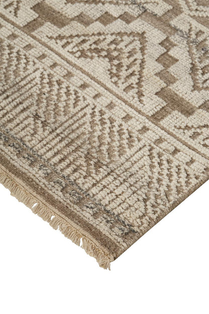 8 x 10 Ivory Tan & Gray Geometric Hand Knotted Rug