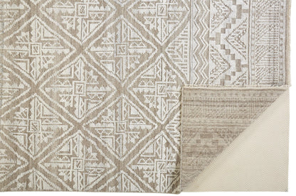 8 x 10 Ivory Tan & Gray Geometric Hand Knotted Rug