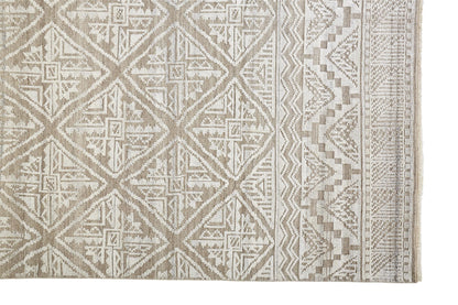 8 x 10 Ivory Tan & Gray Geometric Hand Knotted Rug