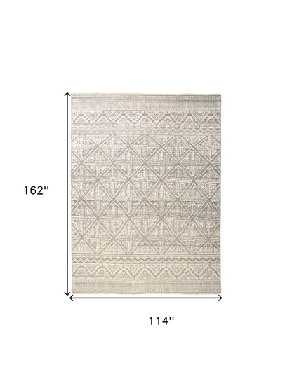 10 x 13 Ivory Tan & Gray Geometric Hand Knotted Rug