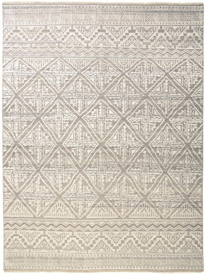 12 x 15 Tan & Ivory Geometric Hand Knotted Rug
