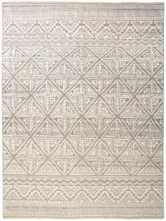 12 x 15 Tan & Ivory Geometric Hand Knotted Rug
