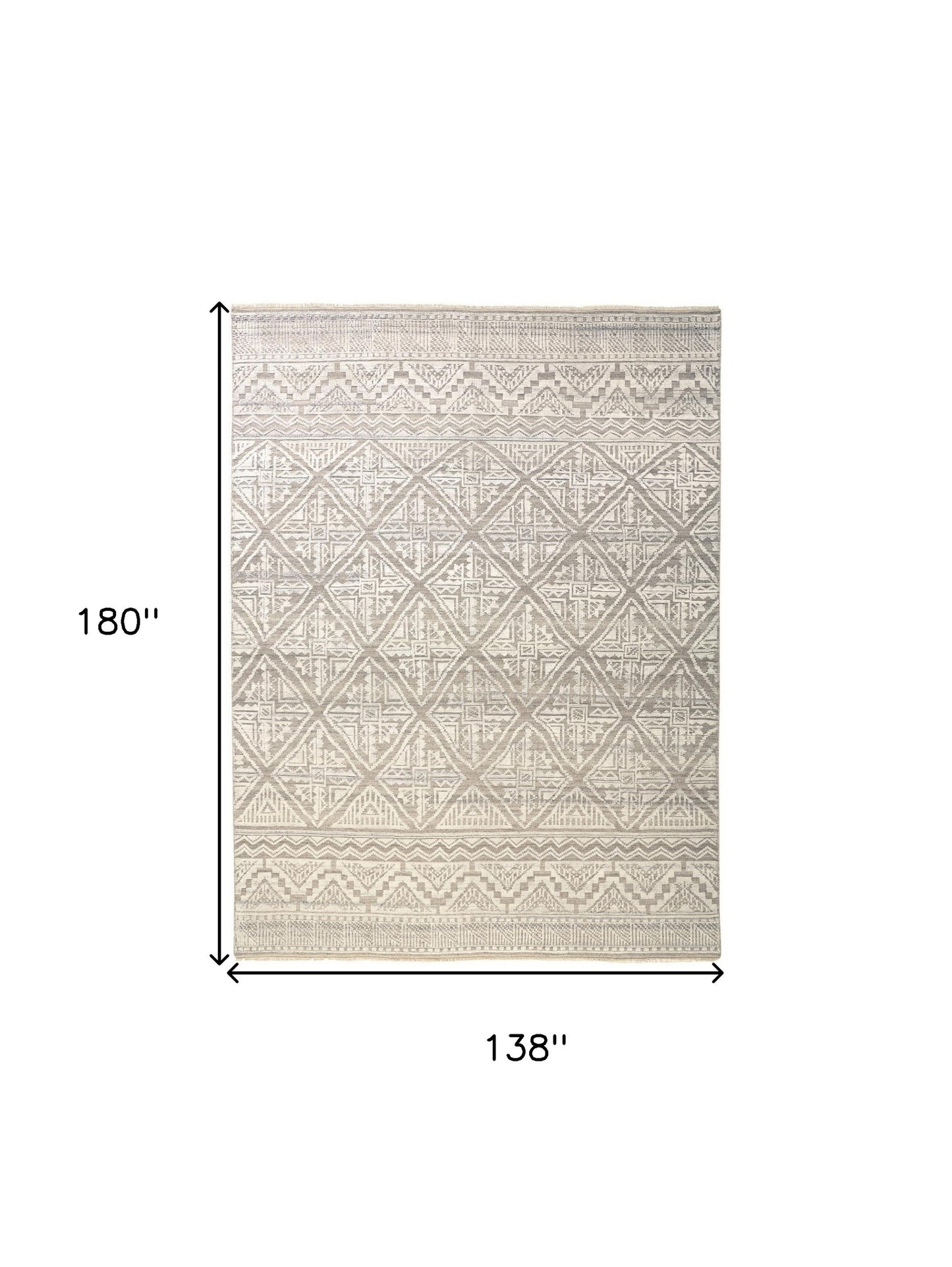 12 x 15 Tan & Ivory Geometric Hand Knotted Rug