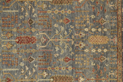 12 x 15 Gray Gold & Red Wool Floral Hand Knotted Stain Resistant Rug With Fringe