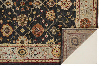 4 x 6 Black Gold & Gray Wool Floral Hand Knotted Stain Resistant Rug With Fringe